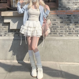 KYLETHOMASW  -  Kawaii Patchwork Lace Up Japanese Cutecore Mini Skirt Summer Lolita Skirt Women Harajuku White High Waist A-line Lace Skirt