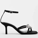 KYLETHOMASW  -  Shiny Rhinestone High Heels Women Summer New Open Toe Ankle Strap Thin Heels Dress Shoe Brand Design Rhinestone Sandals Femme