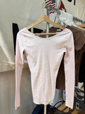 KYLETHOMASW  -  Lace Trim Pink Long Sleeve T-shirt Spring Sexy Bandage V-neck Cotton Slim Tshirt Top Casual Simple Sweet Cute Woman's Tees New
