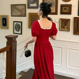 KYLETHOMASW  -  French Summer New Women's Pearl Hepburn Dress Salty or Sweet Short-sleeved Midi Skirt