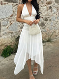 KYLETHOMASW  -  Fashion Solid Sweet Simple Elegant Women Dresses Summer French Chic Slim Fit Ruched Halter Dresses