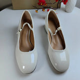 KYLETHOMASW  -  Patent Leather Mary Jane Shoes for Women 2025 Spring Elegant White Chunky Low Heels Brand Designer Dress Office Lady Pumps