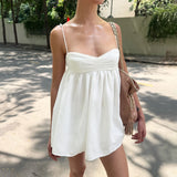KYLETHOMASW  -  Sweet French A-line Camisole Top Women Summer Spaghetti Strap Babydoll Top Elegant Vacation Backless Tank Top Beach Chic