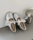 KYLETHOMASW  -  Fashion Round Toe Ballet Flats Women Butterfly-knot New Concise Casual Flat Shoes Comfy Silvery Brand Designer Women Shoes