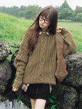 Kylethomasw Vintage Green Knitwear Pullovers Long Sleeve Oversized Sweater Women Fairy Grunge Autumn Winter Thick Warm Clothes Chic