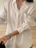 KYLETHOMASW  -  Elegant Korean Chic Spring New Niche Design Lace Stitching Loose Casual Long Sleeved Shirt Top Women