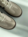 KYLETHOMASW  -  Women Genuine Leather Sneakers Round Toe Flats Mixed Colors Sewing Ladies Fashion Lace-up Shoes Spring Autumn Grey White new