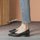 KYLETHOMASW  -  spring leather bow band flat shoes woman pointed toe pearl decoration slip on loafers two wears pleated ballet flats for women