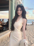 KYLETHOMASW  -  Luxury Slim Fit Long Dresses Elegant Sexy White Cambridge Blue Evening Dresses Spring Neck-Mounted Backless Mermaid Vestidos