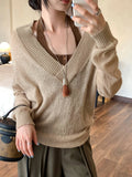 KYLETHOMASW  -  Casual Fashion Fake Two Piece Halter Long Sleeve All Match Temperament Knitted Pullovers