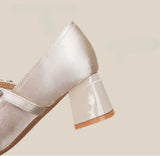 KYLETHOMASW  -  Mary Jane Shoes High Heels Women's High End Summer Thick Heels Single Shoes Square Head Bow Women's Shoes Rear Empty Sandals