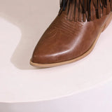 KYLETHOMASW  -  Women Fringe Western Boots Pink Sweet Embroidered Boots Brown Tassels Block Medium Heels Shoes Plus Size 48 Lady Winter