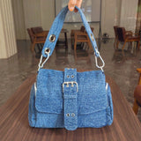 Kylethomasw Denim Women Shoulder Crossbody Bag Fashion Rivet Ladies Axillary Bags Brand Design Female Handbag Blue