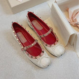 KYLETHOMASW  -  Genuine Leather French Studded Ballet Flats for Women, Summer, Single Strap, Shallow Low Heel Mary Jane