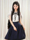 KYLETHOMASW  -  Japanese Sweet Bow Slim Dress Woman Vintage Cute Polka Dot Flounce Fake Two Piece Dresses Short Sleeve Casual Patchwork Clothes