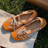 KYLETHOMASW  -  Fashion Sewing Lace-up Design Ballet Flats Women Retro Square Toe Narrow Band Buckle Sneakers Comfortable Soft-soled Casual Shoe