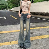 KYLETHOMASW  -  Vintage Fringe Bell Bottom Jeans Women's Slimming Low Waist Summer Petite Trousers American Style Casual Chic Fashion