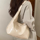 KYLETHOMASW  -  Sweet Cool Y2k Aesthetic Rivet Women's Handbags Vintage Pu Leather Simple Underarm Bag Punk Streetwear Ins Shoulder Bags Trendy