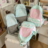 KYLETHOMASW  -  Cute Patchwork Student Book Backpack Ladies Lace Bow Decor Multi Pocket Daily Travel Shoulder Bag Women Fashion Back Packs