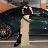 KYLETHOMASW  -  Ruched Tierred Design Long Skirts Woman Elastic High Waist Irregular Shape High Split High Street Versatile Style Bottoms