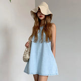 KYLETHOMASW  -  Women Korean Denim Dress Washed Blue Loose A Line Sleeveless Slimming Versatile Casual Dress