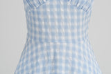 KYLETHOMASW  -  New Hepburn Vintage Blue and White Plaid Holiday Women Summer Dresses Sexy Halter High Waist Fit and Flare Rockabilly Dress