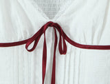 KYLETHOMASW  -  New Contrasting Bow Lace Trim White Blouse Women Sexy V Neck Puff Sleeve Slim Summer Crop Top