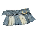 Kylethomasw  -  Y2k Pleated Jean Mini Skirt Women Low Waist Belt Short Dress Female Casual Street Denim Cloth Autumn Design Luxury Skirt