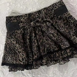 KYLETHOMASW  -  New American Y2K Leopard-print Bow Skirts Women  Lace Patchwork Retro Punk Fashion Slim Skirt Aesthetic Sexy Style Chic Clothing