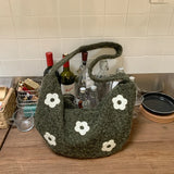 KYLETHOMASW  -  Korean Fluffy Sweet Floral Underarm Bag Y2k Lamb Wool Shopping Handbags Women New All Match Streetwear Travel Shoulder Bags