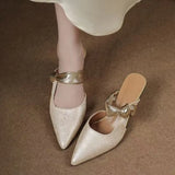 KYLETHOMASW  -  Absolutely Beautiful Slip-on Pointed Toe Sandals for Women, Outdoor Half-slippers, Summer French-style High-heeled Sandals