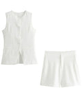 KYLETHOMASW  -  Casual Women 2-piece Vest and Shorts Set Fashion Sleeveless Single Breasted Vest Short Top+zippered Placket Slim Fit Shorts Set
