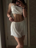 KYLETHOMASW  -  Women's Sweet Lace up Pajama Solid White Color High Waist Wooden Shorts Set Nightdress Sexy Lace Satin Lingerie Nightwear Dress