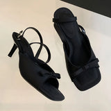 KYLETHOMASW  -  Black Footwear Ladies Thin Heels Shoes New 2025 Female Fashion Butterfly-Knot Shallow Women Pumps Heels Shoes Sandals