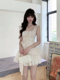 KYLETHOMASW  -  French Style Elegant Faux Two-piece Dress Fashion Design Party Outfits Summer New Floral Bow Splicing Puffed Waist Dresses