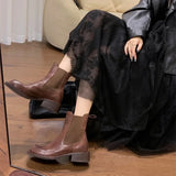 KYLETHOMASW  -  New Women's Chelsea Boots Retro Square Toe Women Ankle Boots Large Size Stretch female Cigarette Boots