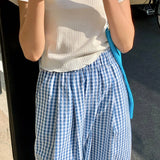 KYLETHOMASW  -  Vintage Plaid Women's Wide Leg Pants Pockets Sping Summer High Waist Casual Straight Loose Trousers Female