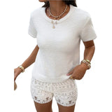 KYLETHOMASW  -  Womens Casual Vacation Round Neck Short Sleeve Loose Top Sweater Summer Knit Pullover