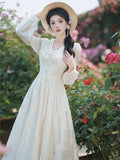 KYLETHOMASW  -  Vintage French Fairy Dress Woman Retro Hollow Out Embroidery Ruffles Romantic Princess Dresses Vestido Elegant Evening Robe New