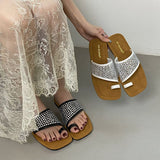 KYLETHOMASW  -  Fashion Luxury Rhinestones Ladies Flats Slippers Shoes Summer Beach Female Flip flops Slides Women Flats Slippers Sandals Shoes