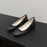 KYLETHOMASW  -  New Round Toe Mary Jane Shoes Patent Leather Bow Ballet Flats Womens Low Block Heel Pumps Elegant Daily Dress Zapatos Mujer