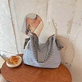 KYLETHOMASW  -  Korean Canvas Women Shoulder Bag Female Student Tote Shopper Bag Stripe Large Fashion Ladies Hand Bags Girl Woman Handbags