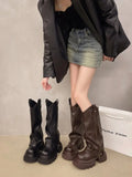 KYLETHOMASW  -  Autumn Women's Knee High Boots Western Round Toe Long Boots Women Western Shoes Chunky Heel Platform Women