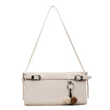 KYLETHOMASW  -  Women's Soft Leather Crossbody Bag Pom Pom Charm Decor Adjustable Strap Minimalist Elegant Commuter Daily Shoulder Bag