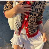 KYLETHOMASW  -  Leopard Print Cardigan Autumn O Neck Long Sleeve Button Down Sweater American Retro Streetwear Y2k Knitwear Coat Women Outwear