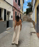 KYLETHOMASW  -  Holiday Dress Women French Lazy Backless Suspender Dress Elegant Khaki Pleated Halter Midi Loose Summer Dress Women