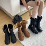 KYLETHOMASW  -  Black Ankle Boots For Woman Round Toe Chunky Heels Short Shoes Comforts Platforms Boots Belt Buckle Fall Shoes Botas De Mujer