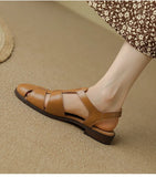KYLETHOMASW  -  Sandals Women Low Thick Heel Genuine Leather Hook and Loop Back Strap Casual Sandals Summer Solid Color Shoes Fashion New