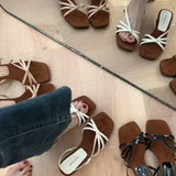 KYLETHOMASW  -  Kitten High Heels Open Toe Sandals Cross Narrow Band Low Slippers Stylish Comfortable Sexy Multi-work Shoes Flat Heels