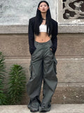 KYLETHOMASW  -  Y2k Streetwear Pockets Cargo Pants Harajuku Low Rise Baggy Straight Pants Loose American Retro Trousers Aesthetic 2024